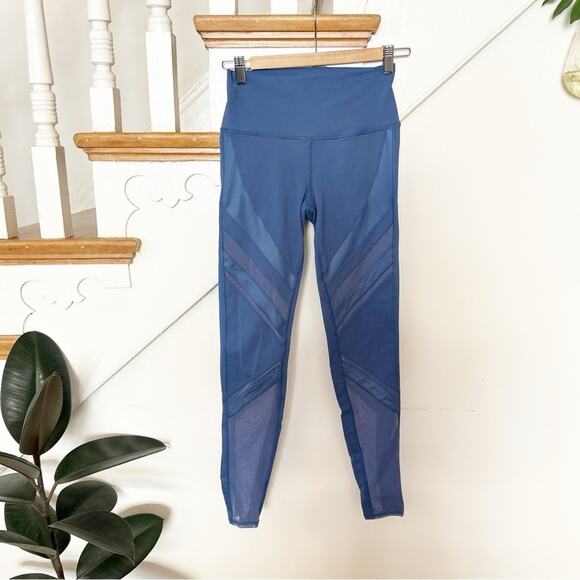 Alo Yoga High Waist Epic Leggings Mesh Panel Blue Activewear Athleisure Sz S - Picture 2 of 9